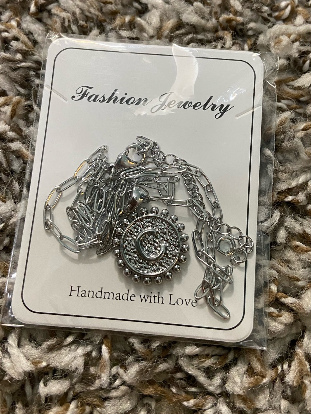 Fashion Jewelry Silver C Pendant Necklace